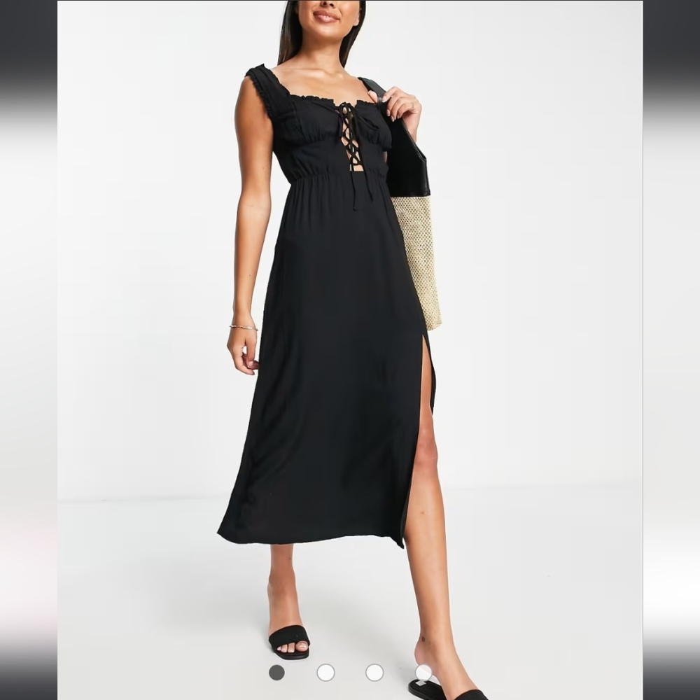 Women’s Black Maxi Dress with Lace-Up Front